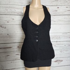 Vintage What Comes Around Goes Around Black 100% Wool Halter Vest -Medium